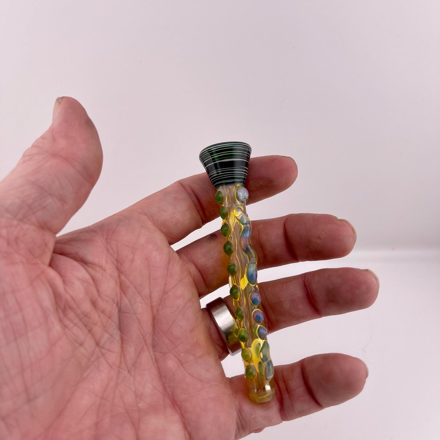 Green Chillum Pipe Silver Fumed