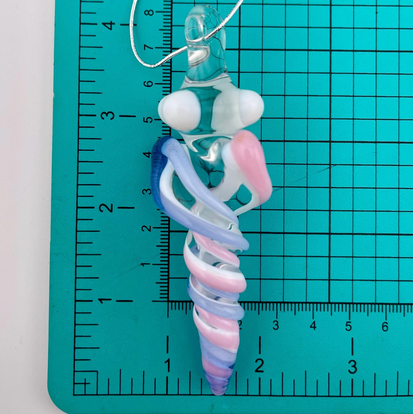 Mini Glass Icicle Ornament with Pink and Light Blue over Lotus White Color Twist