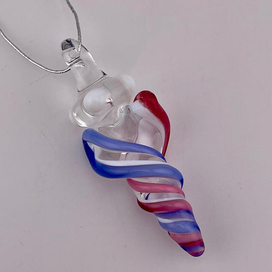 Mini Glass Icicle Ornament with Telemagenta and Light Blue over Lotus White Color Twist