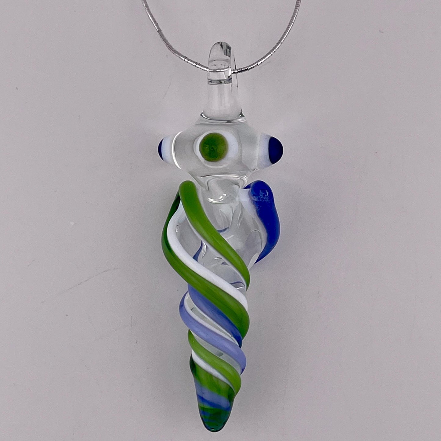 Mini Glass Icicle Ornament with Plantphibian Green and Light Blue over Lotus White Color Twist