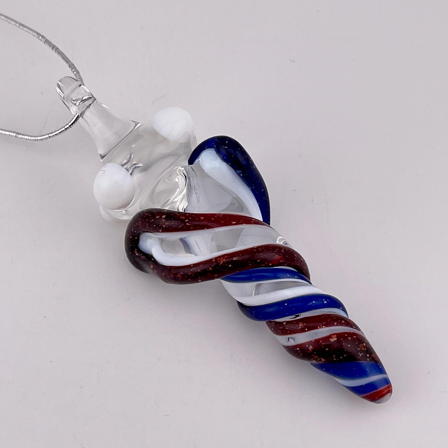 Mini Glass Icicle Ornament with Blizzard Red and Blizzard Blue over Lotus White Color Twist