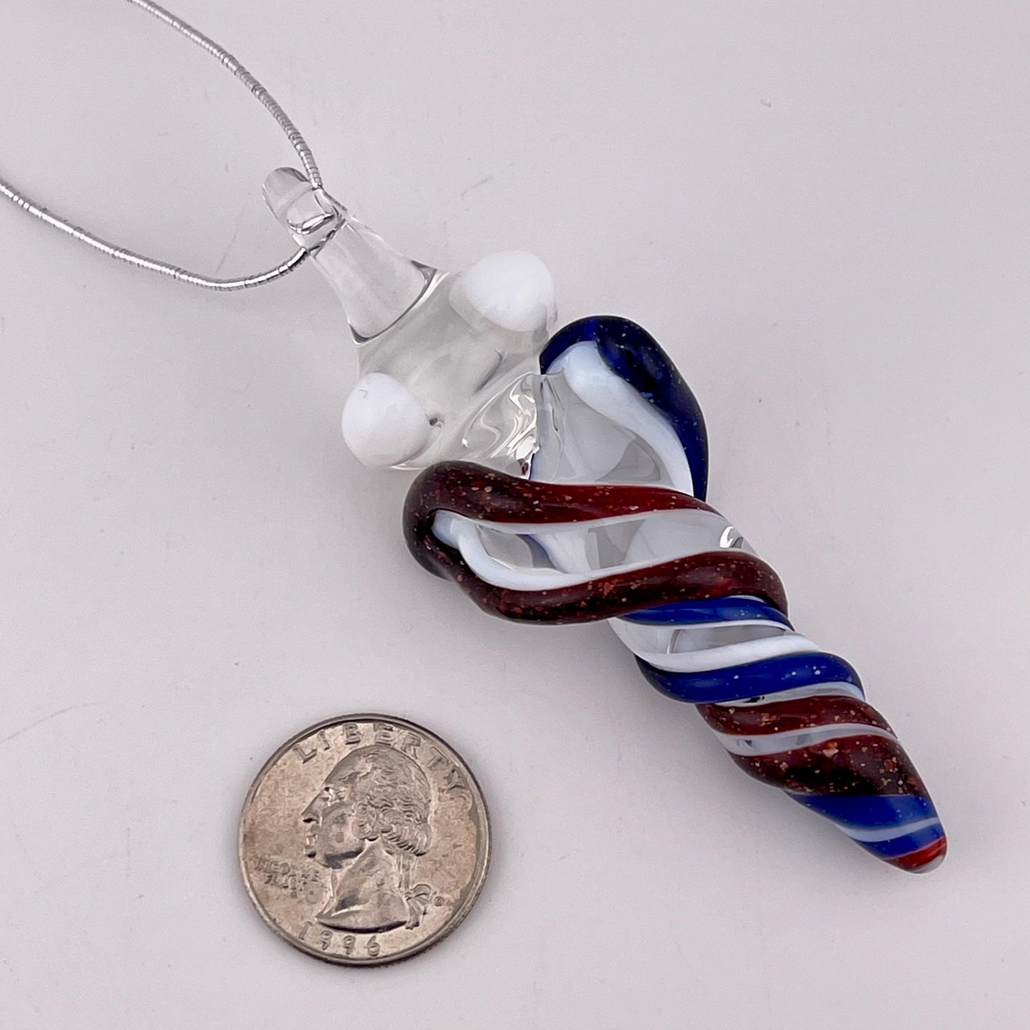 Mini Glass Icicle Ornament with Blizzard Red and Blizzard Blue over Lotus White Color Twist