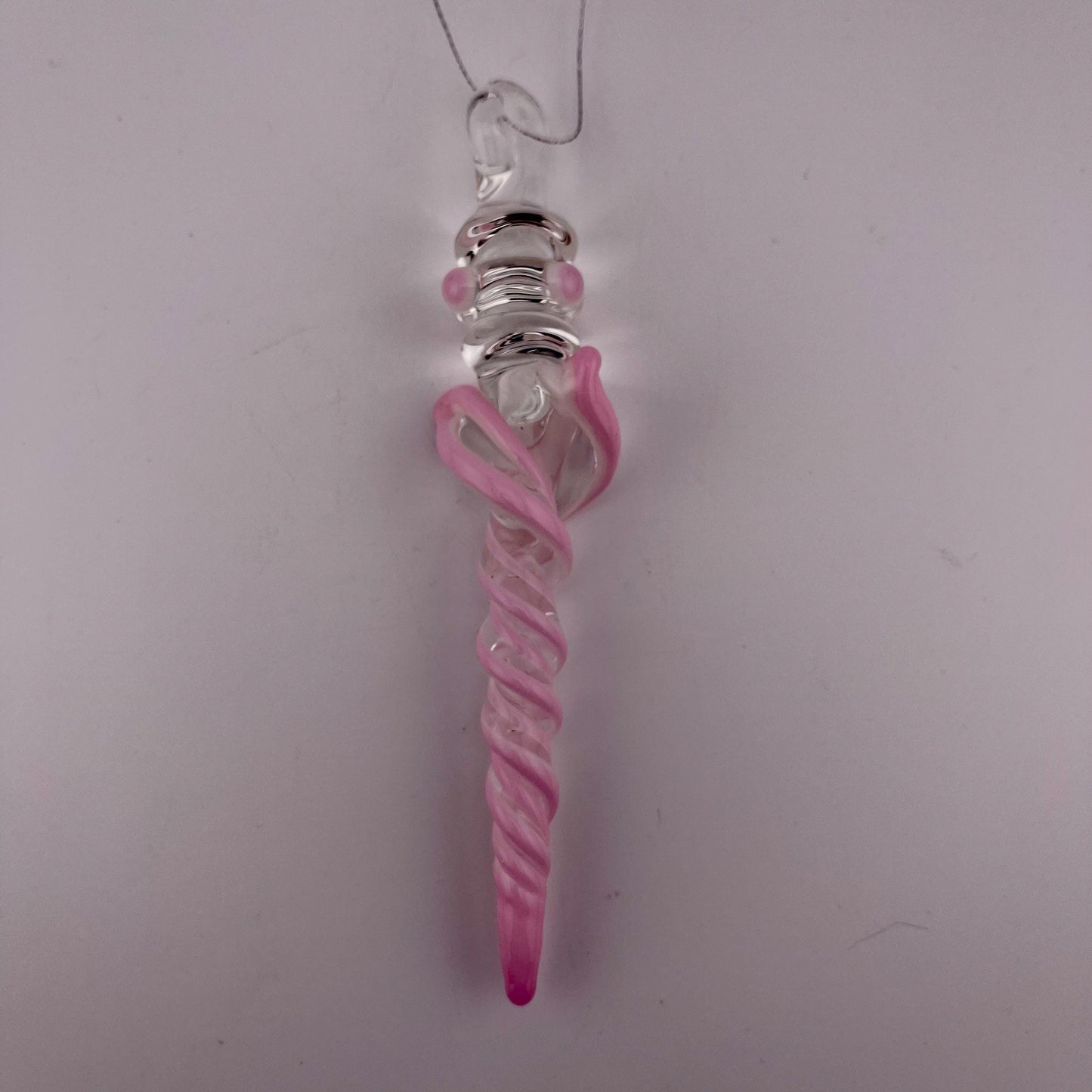 Large Maria Pink over White Glass Icicle Christmas Ornament