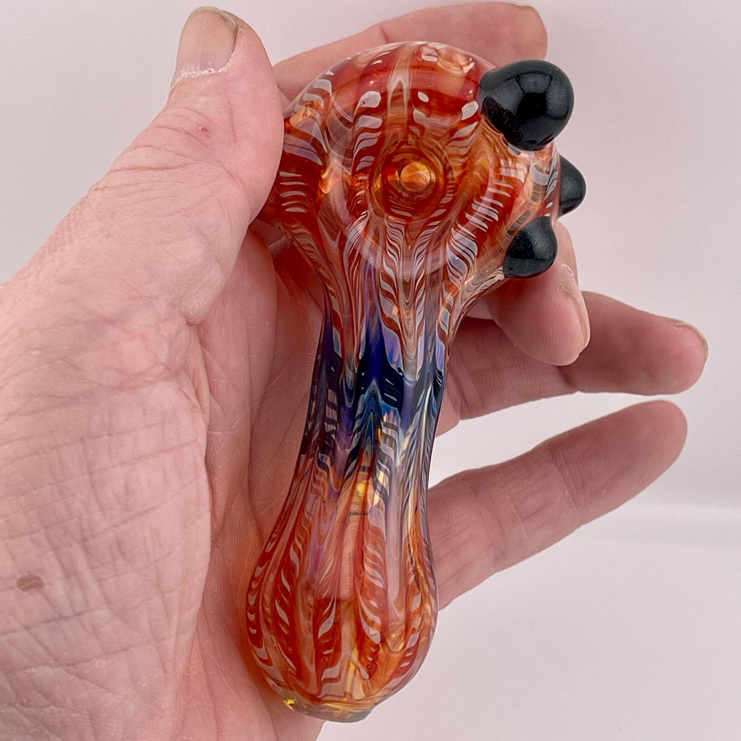 Wrap n Raked Red and Blue Silver Fumed Spoon Pipe