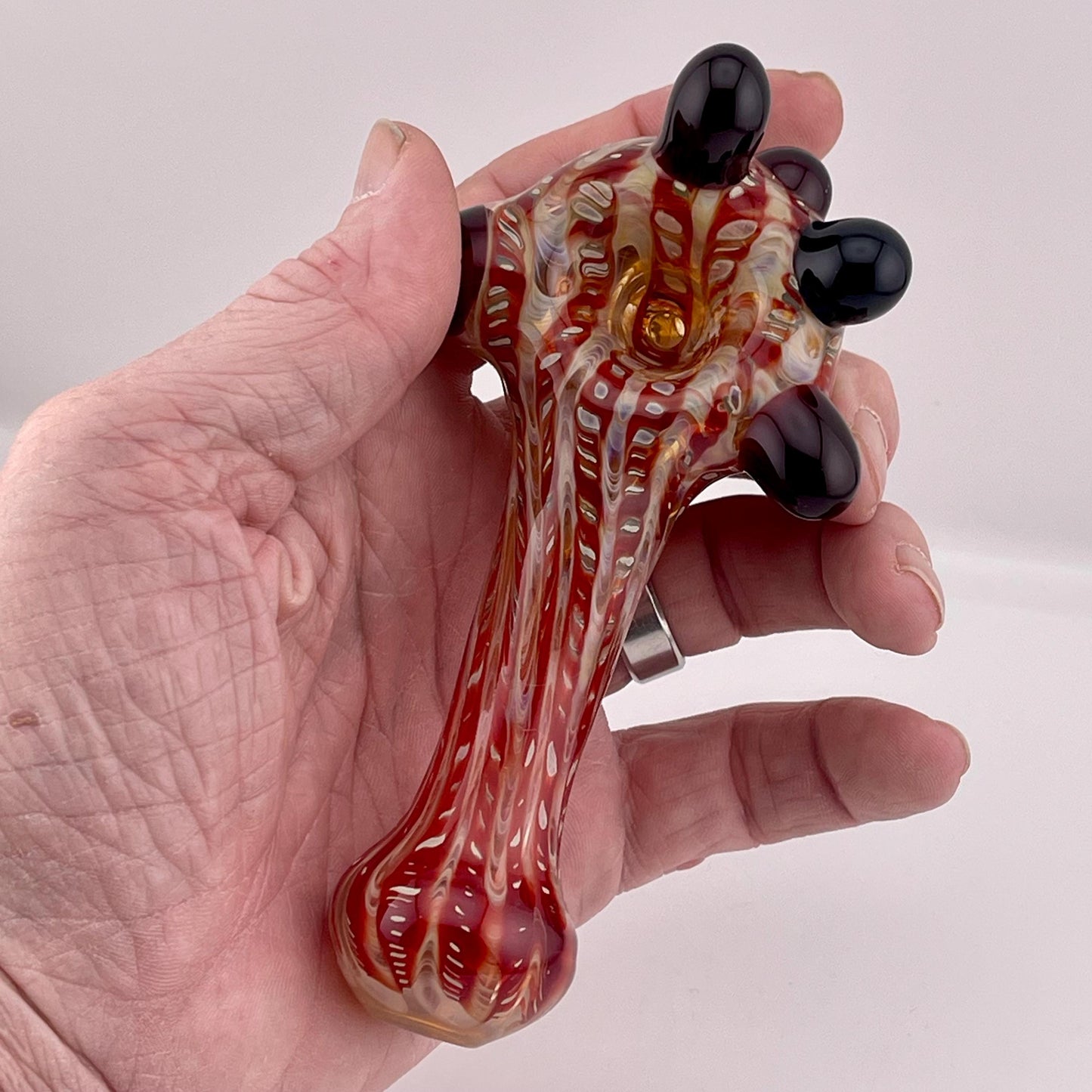 Wrap n Raked Red and Silver Fumed Spoon Pipe