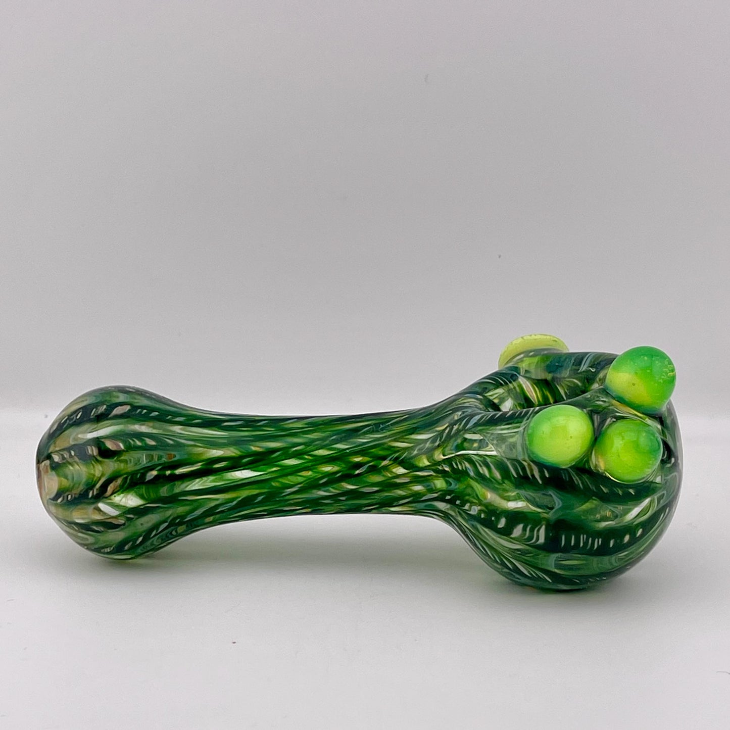 Wrap n Raked Green  Silver Fumed Spoon Pipe with slime green marbles