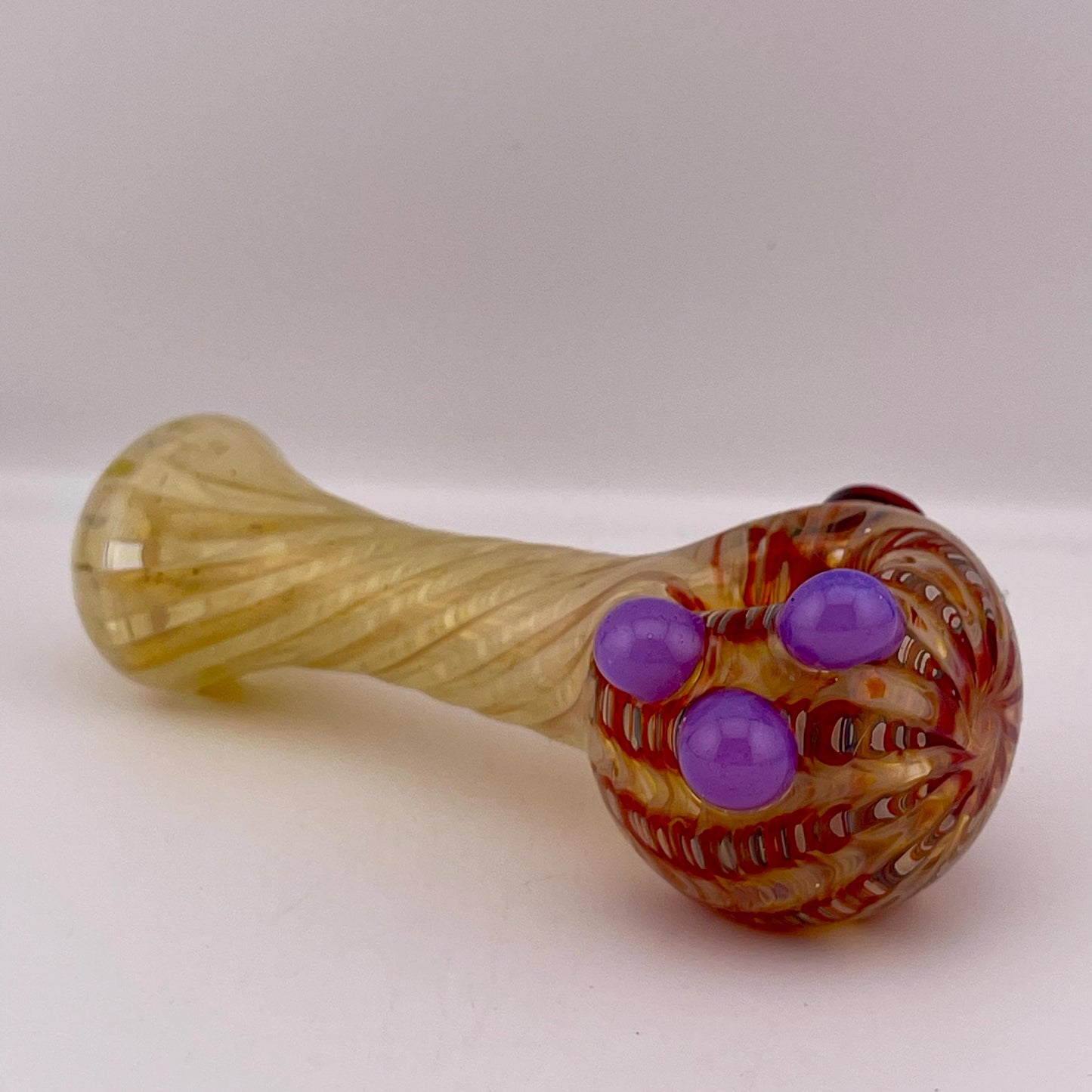 Wrap n Rake Twist Red and Silver Fumed Spoon Pipe with pink slime marbles