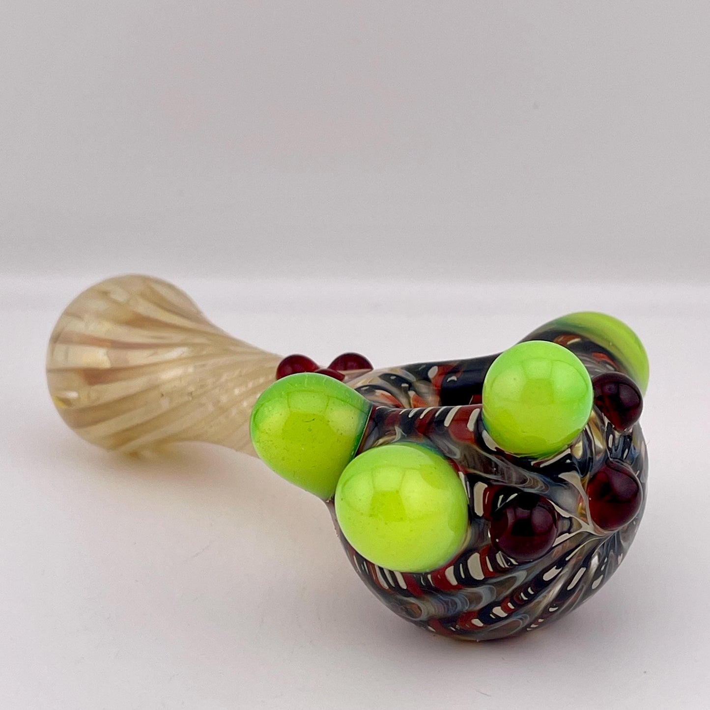 Wrap n Rake Twist Red n Blue and Silver Fumed Spoon Pipe with slime green marbles