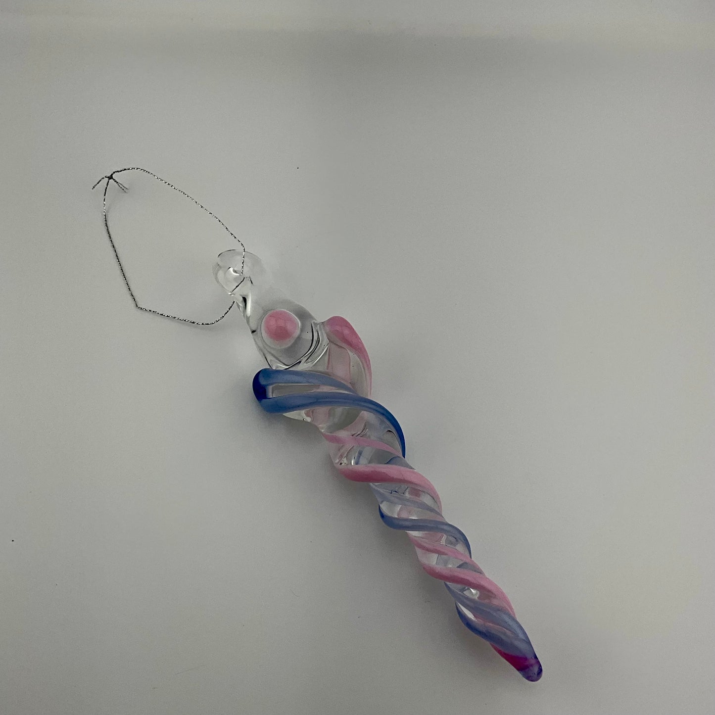 Cadillac Pink and Neptune Blue Glass Icicle Christmas Ornament