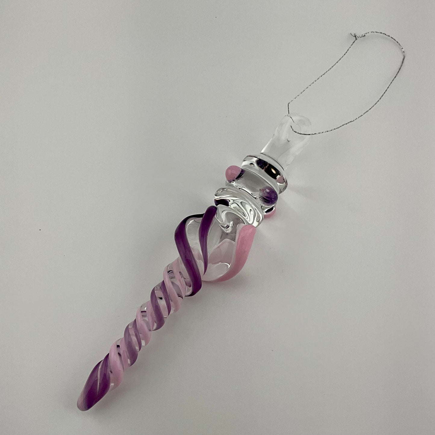 Telemagenta and Pink Cadillac Glass Icicle Ornament with multiple Maria’s