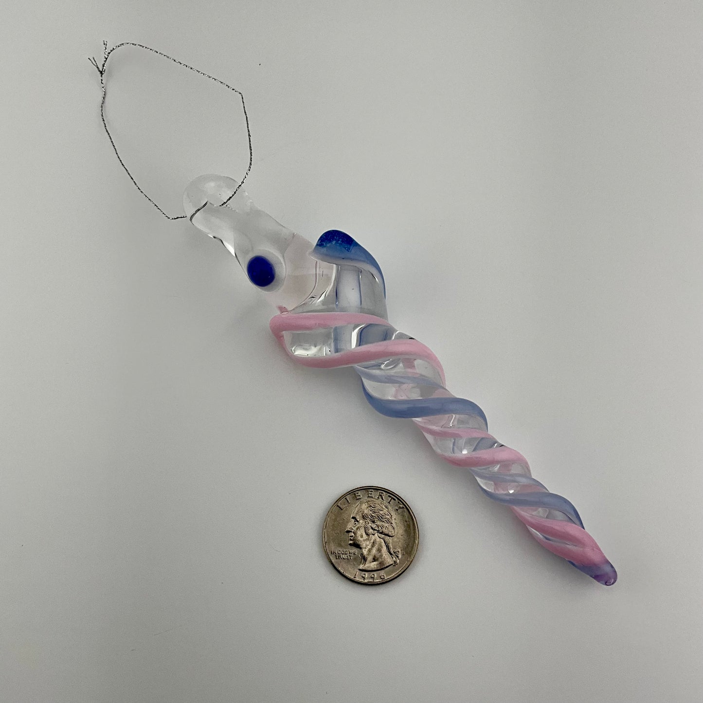 Cadillac Pink and Neptune Blue Glass Icicle Christmas Ornament