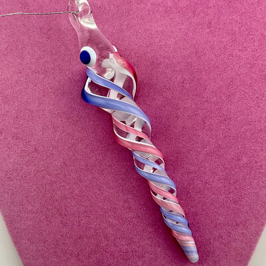 Neptune Blue and Telemagenta Glass Icicle Ornament