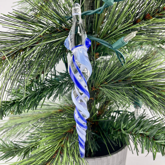 Neptune Blue and light blue Glass Icicle Ornament