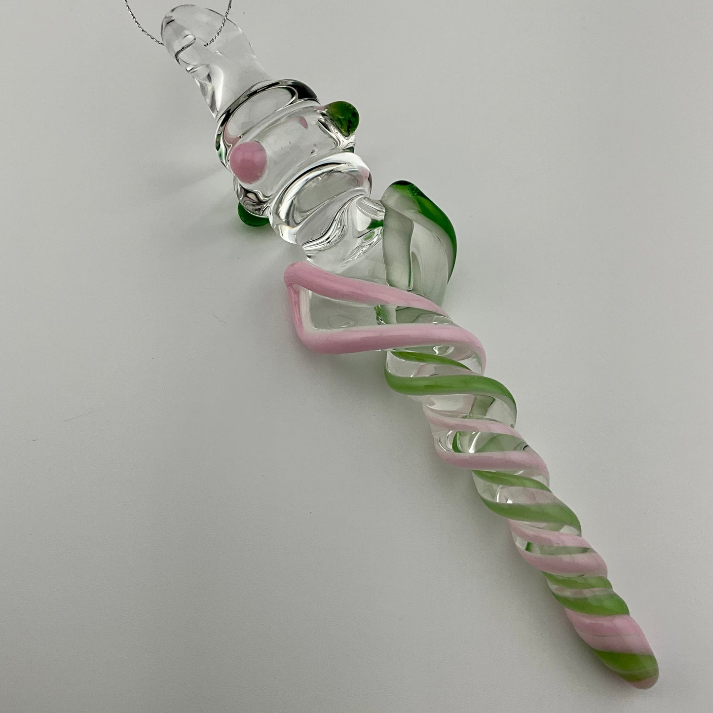 Pink Cadillac and Plantphibian Green Glass Icicle Ornament with Maria’s