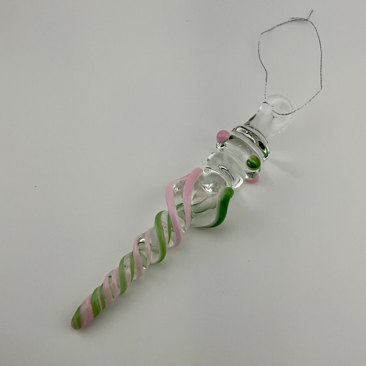 Pink Cadillac and Plantphibian Green Glass Icicle Ornament with Maria’s