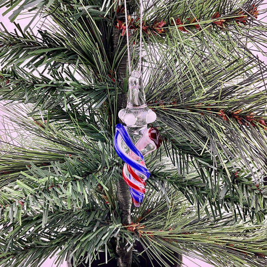 Mini Elvis Red and Cobalt Blue over White Glass Icicle Ornaments