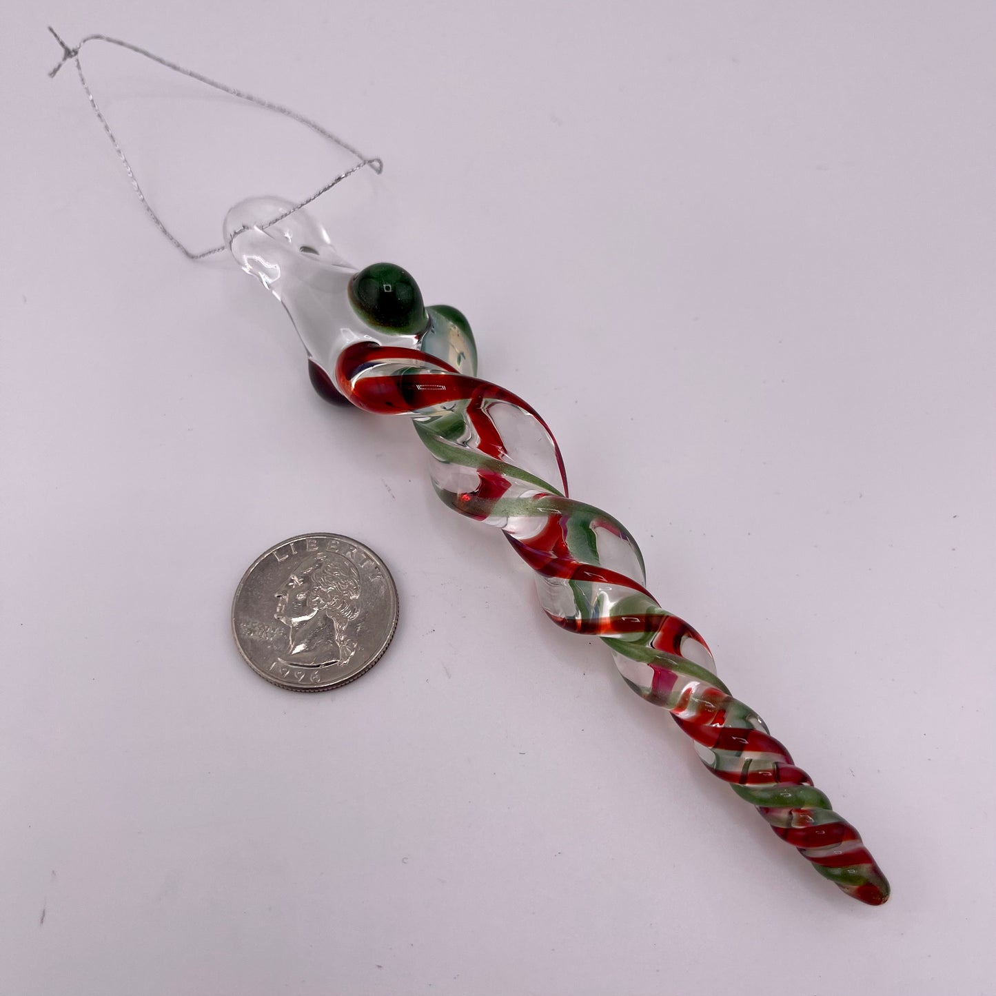 Elvis Red and Green over White Glass Icicle Ornament