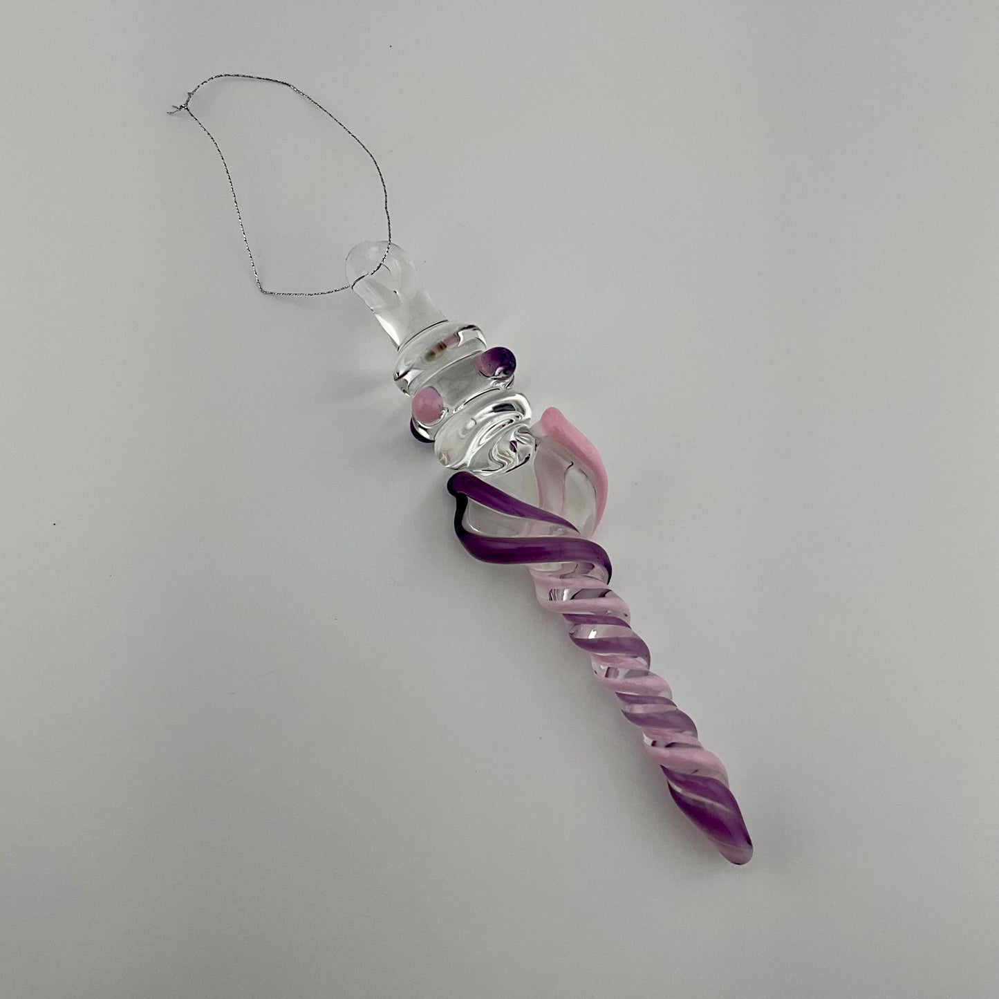 Telemagenta and Pink Cadillac Glass Icicle Ornament with multiple Maria’s