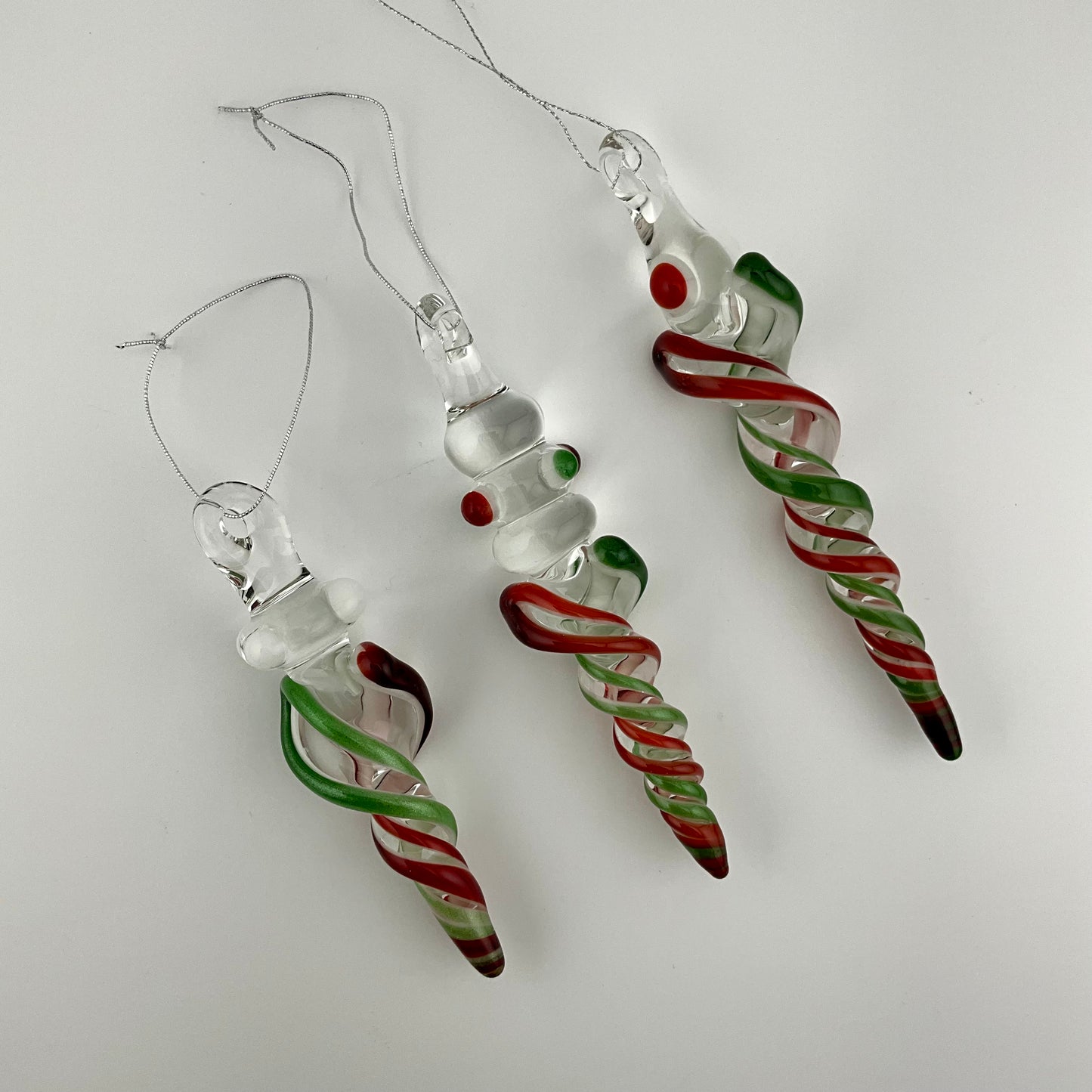 3 Pack Elvis Red and Sparkly Green Glass Icicle Ornament  "Holiday Special"