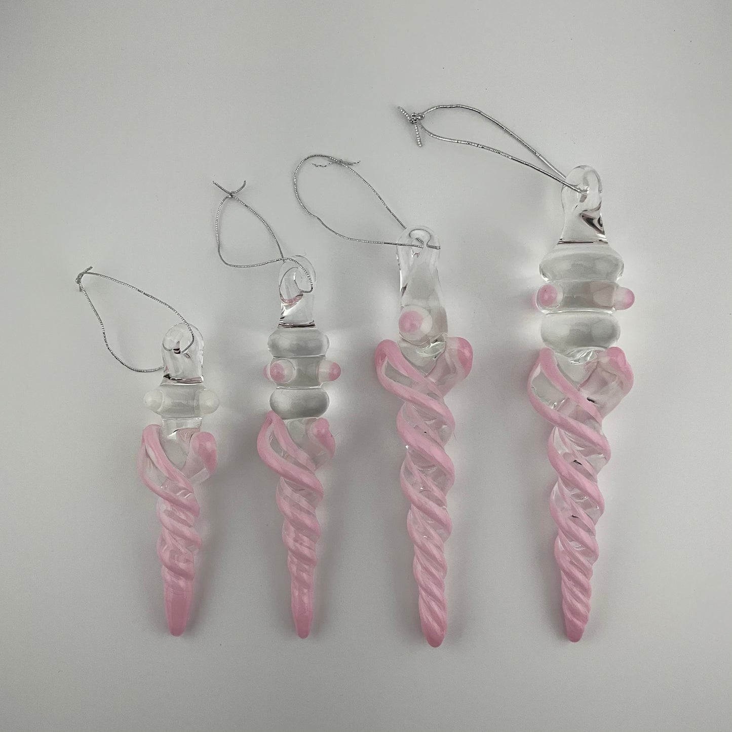 4 Pack Pink over White Icicle Ornament Special