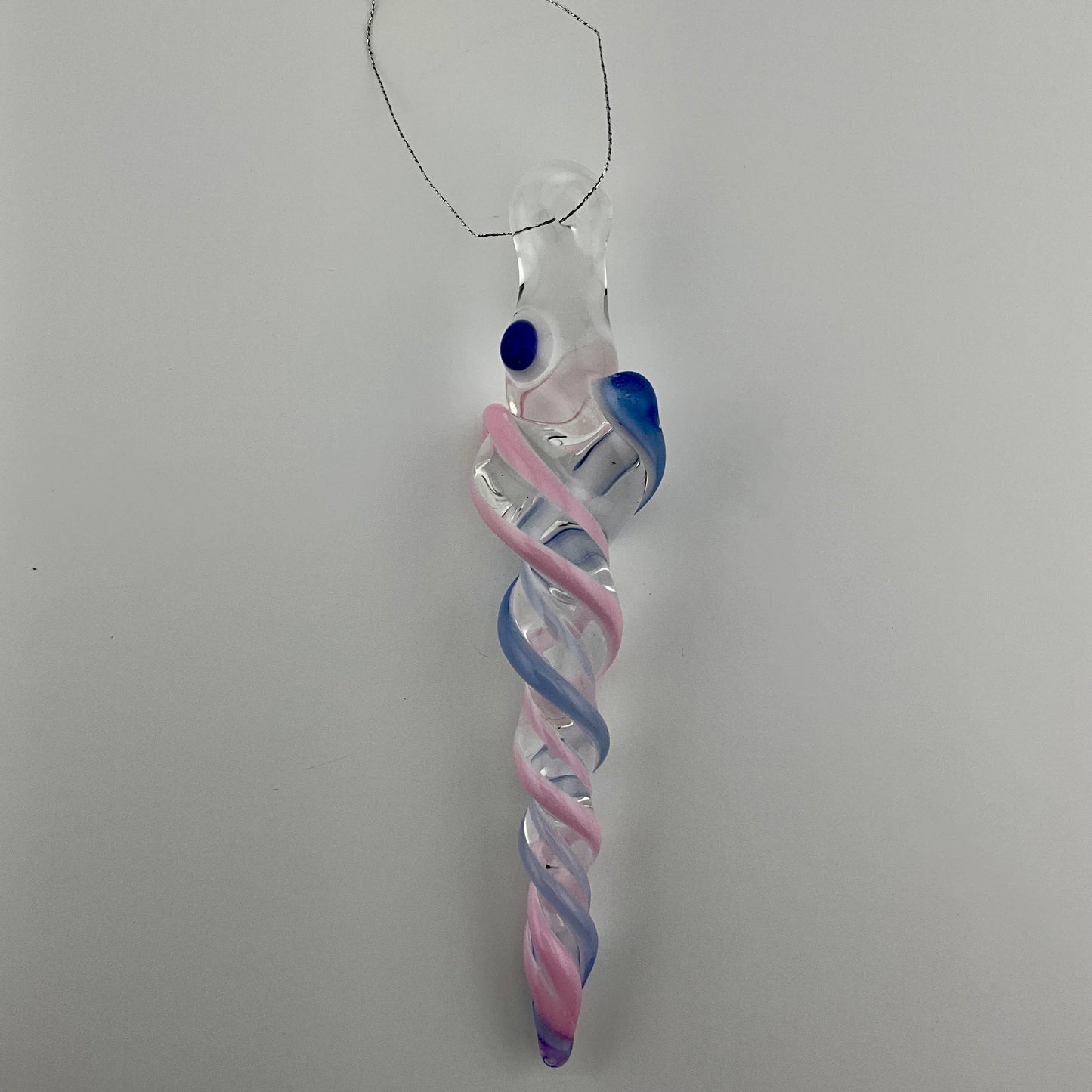 Cadillac Pink and Neptune Blue Glass Icicle Christmas Ornament