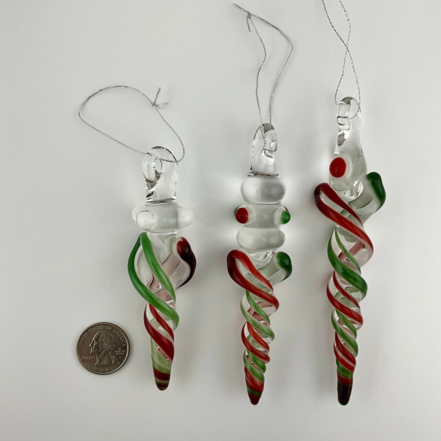 3 Pack Elvis Red and Sparkly Green Glass Icicle Ornament  "Holiday Special"