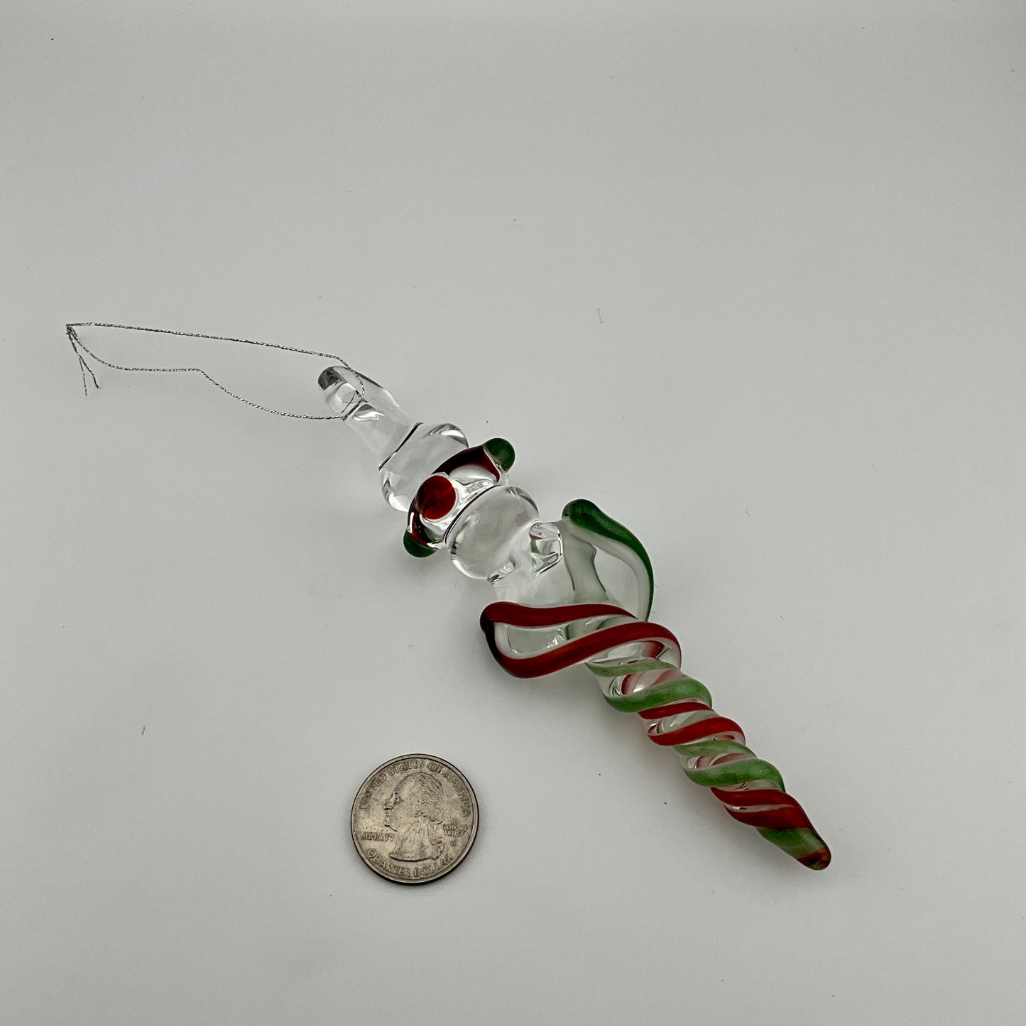 Sparkly Green and Elvis Red Glass Icicle Christmas Ornaments with clear Maria