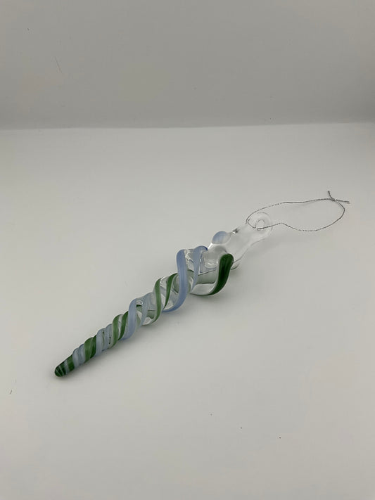 Light Blue and Green Glass Icicle Ornament