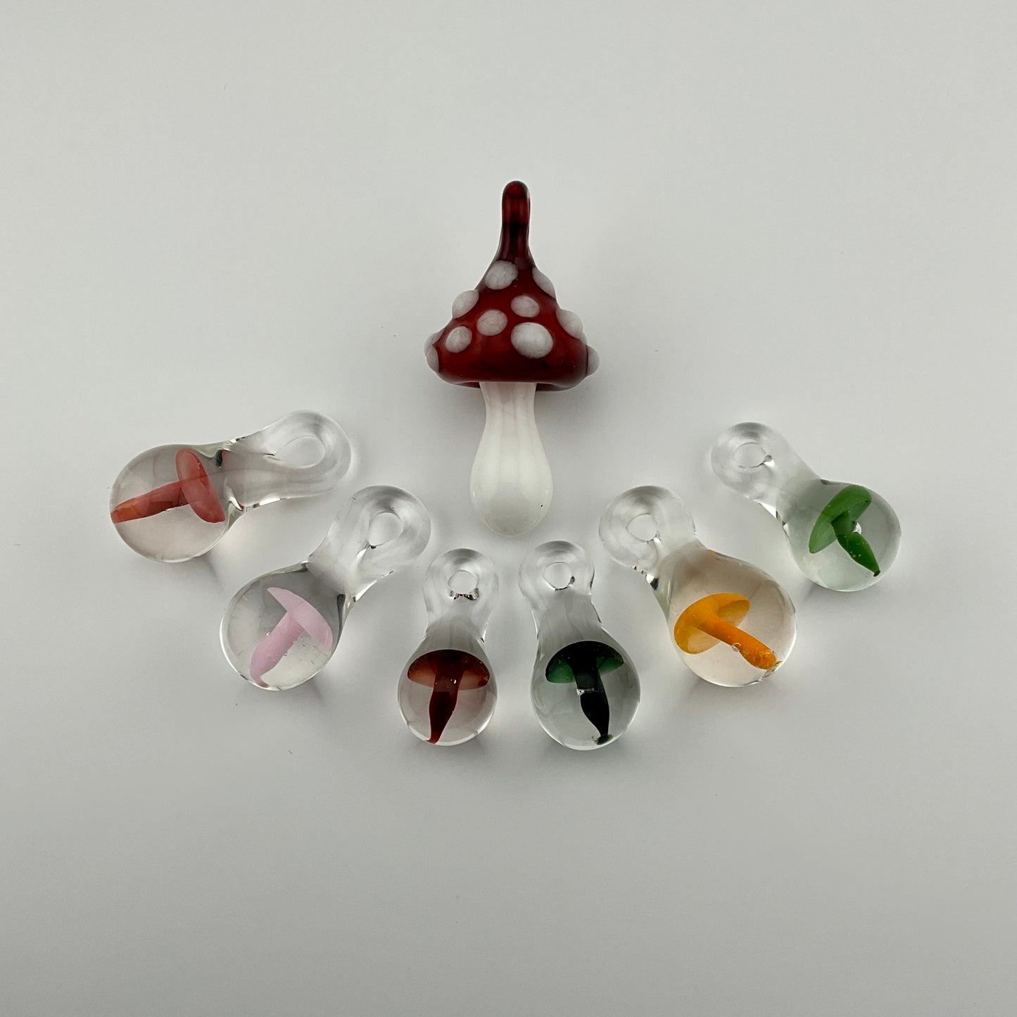 Red and White Glow in the Dark Mushroom Pendant