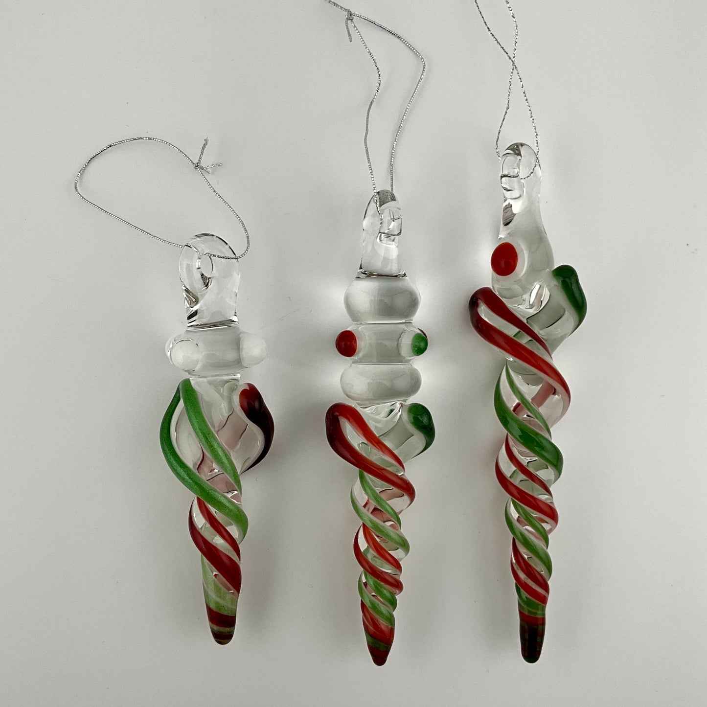 3 Pack Elvis Red and Sparkly Green Glass Icicle Ornament  "Holiday Special"