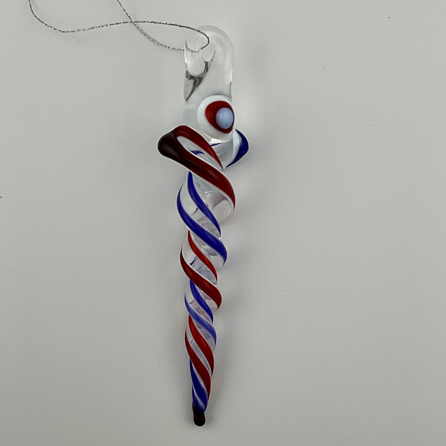 Red and Blue Glass Icicle Ornament