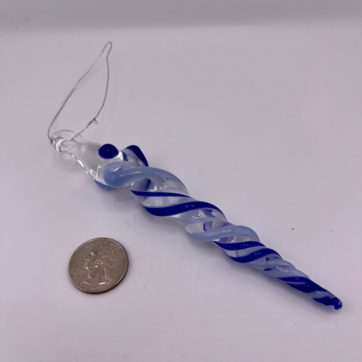 Neptune Blue and light blue Glass Icicle Ornament