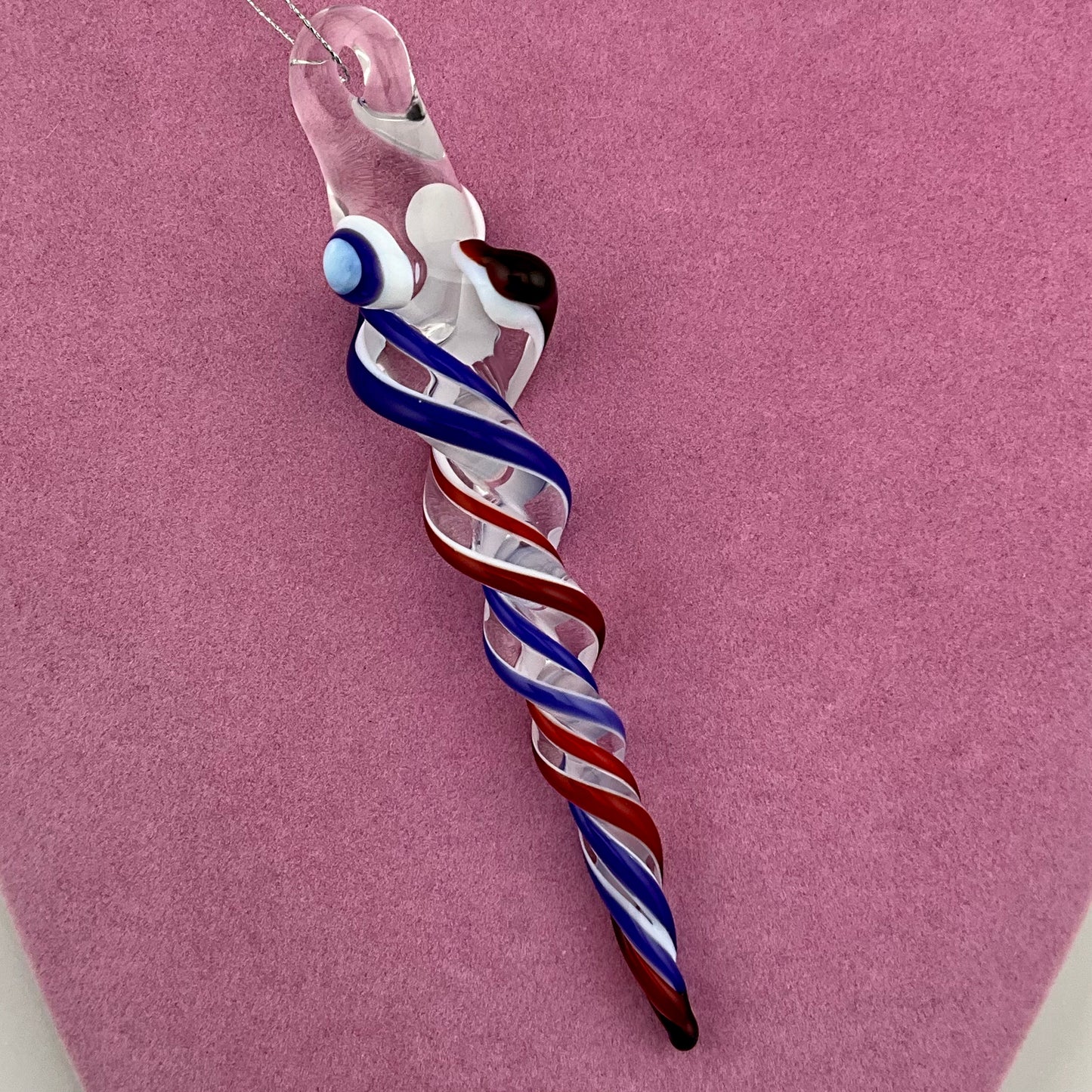 Red and Blue Glass Icicle Ornament