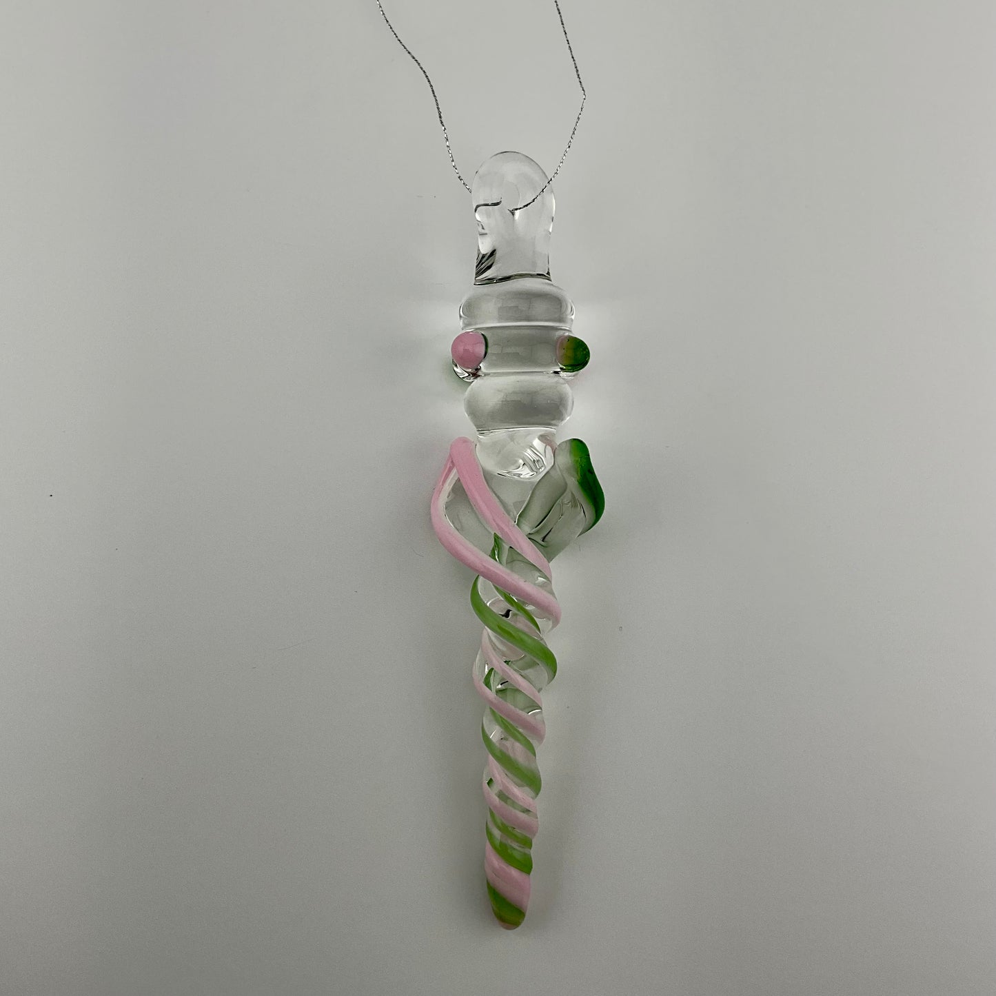 Pink Cadillac and Plantphibian Green Glass Icicle Ornament with Maria’s