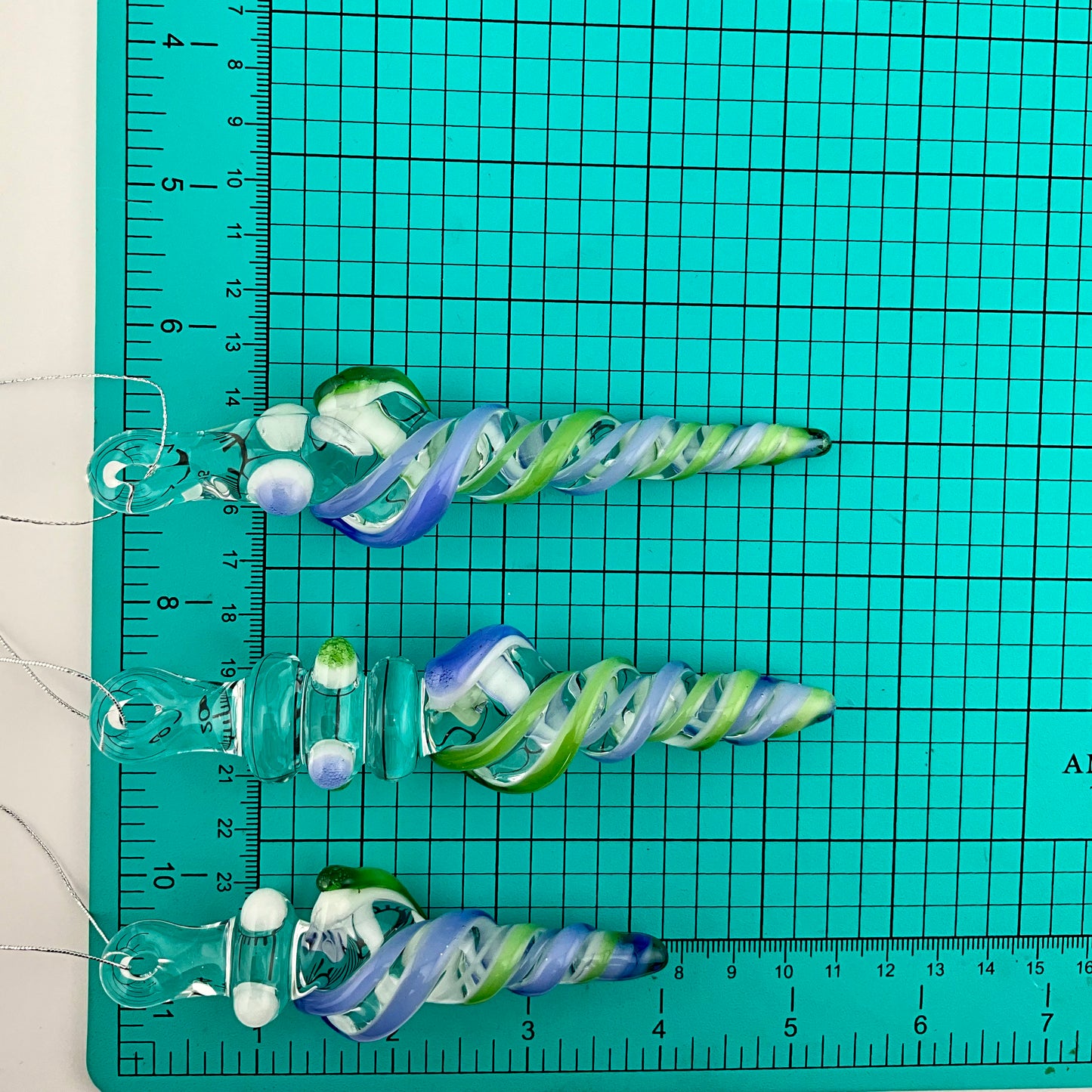 3 Pack Plantphibian Green and Neptune Blue Glass Icicle Ornament  "Holiday Special"