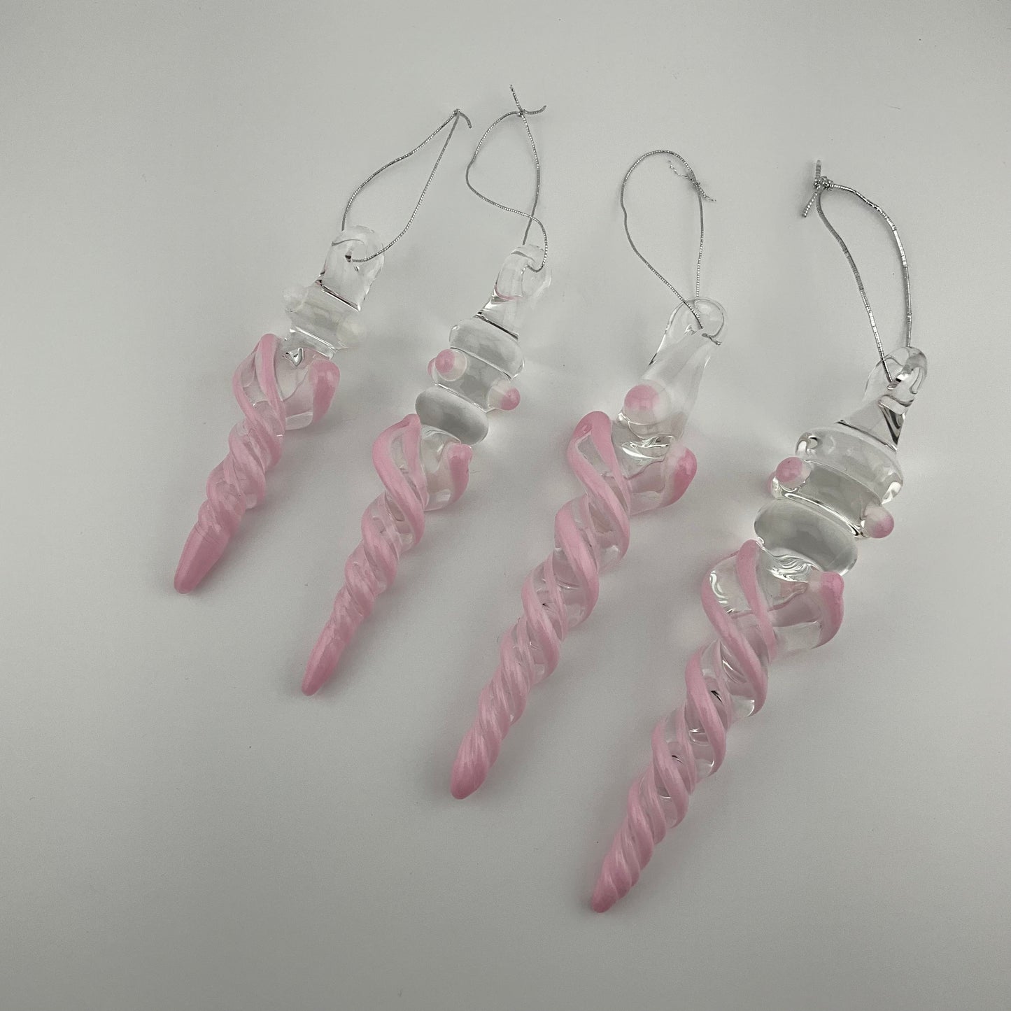 4 Pack Pink over White Icicle Ornament Special