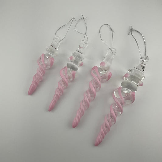 4 Pack Pink over White Icicle Ornament Special