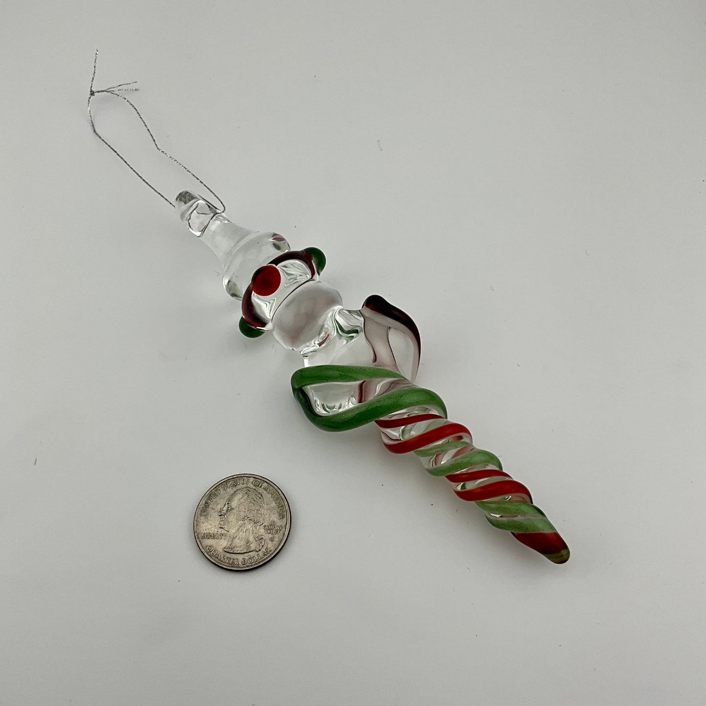 Sparkly Green and Elvis Red Glass Icicle Christmas Ornaments with clear Maria