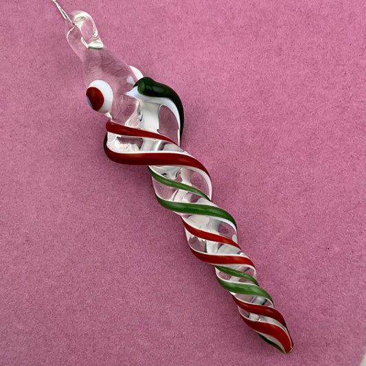 Red and Green Glass Icicle Ornament