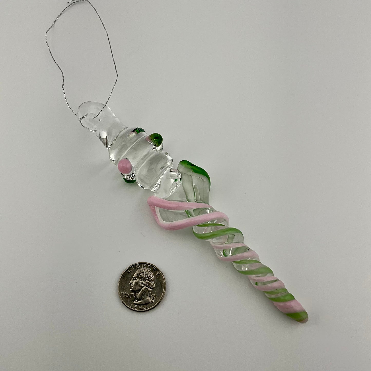 Pink Cadillac and Plantphibian Green Glass Icicle Ornament with Maria’s