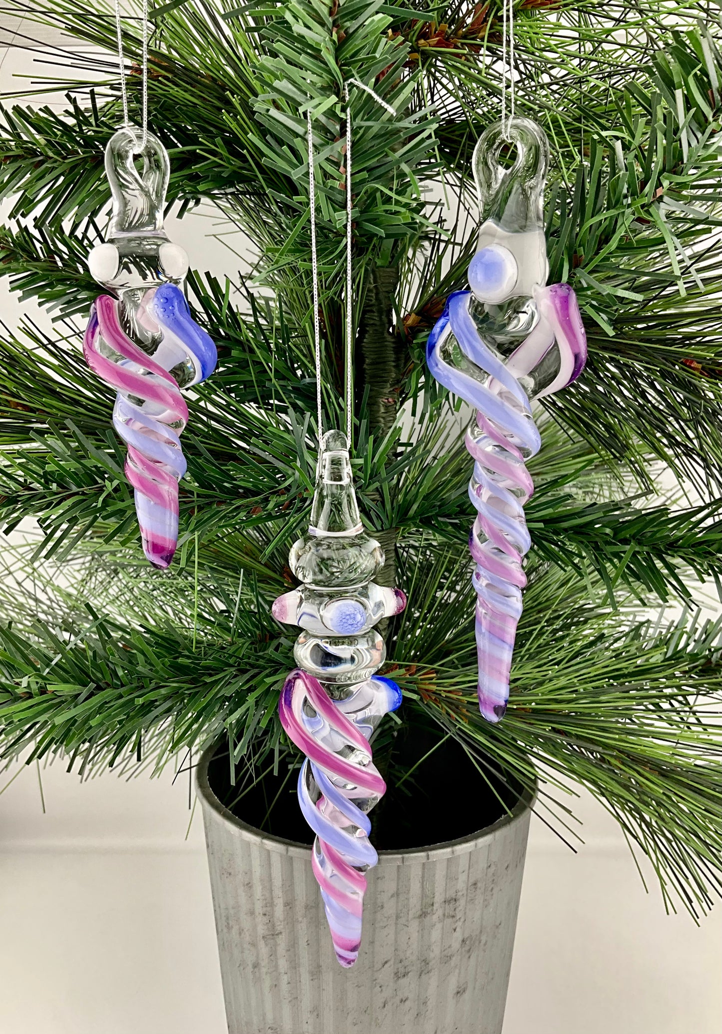 3 Pack of Royal Jelly and Neptune Blue Glass Icicle Ornament  "Holiday Special"