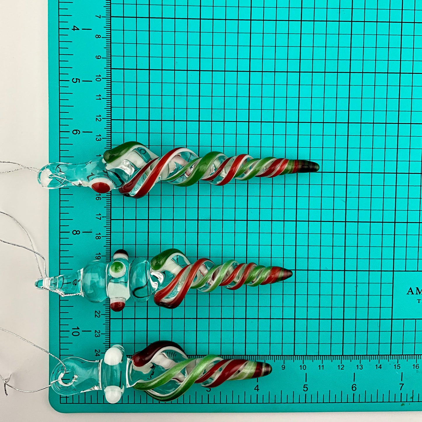 3 Pack Elvis Red and Sparkly Green Glass Icicle Ornament  "Holiday Special"