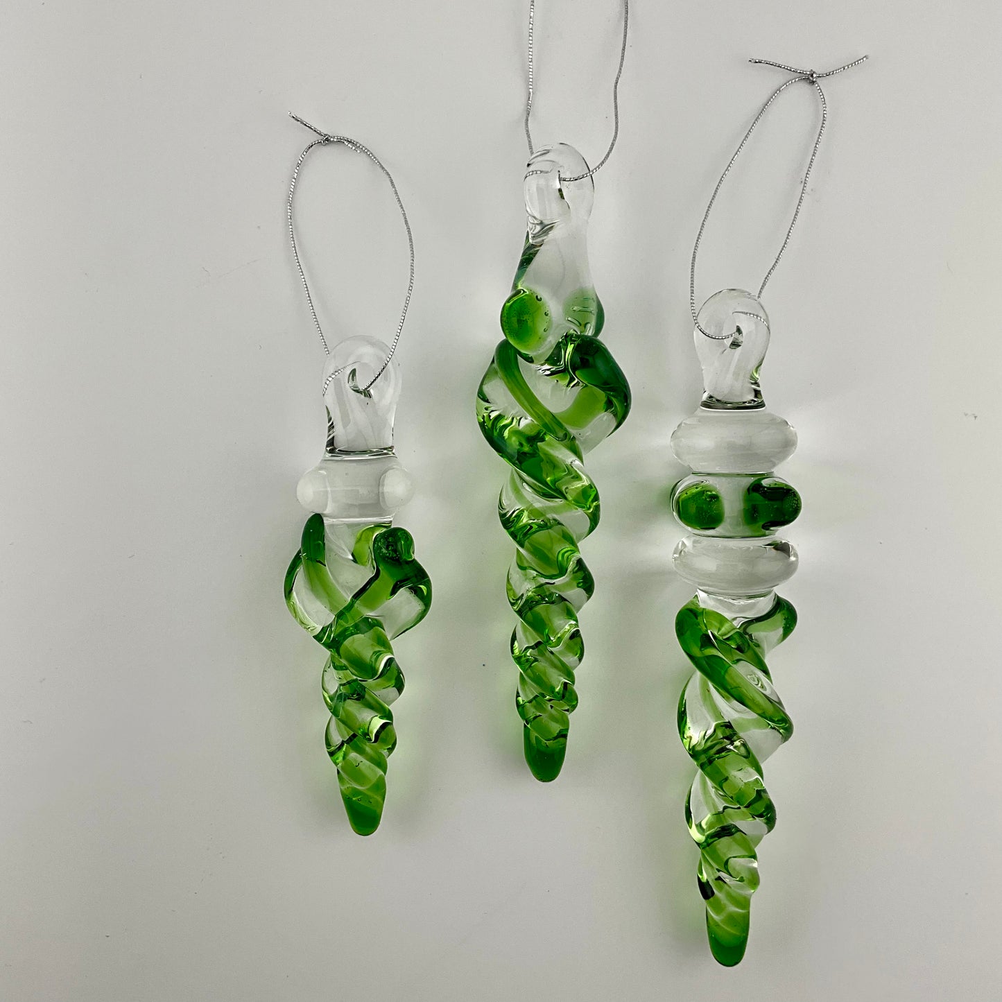 3 Pack Plantphibian Green Glass Icicle Ornament  "Holiday Special"