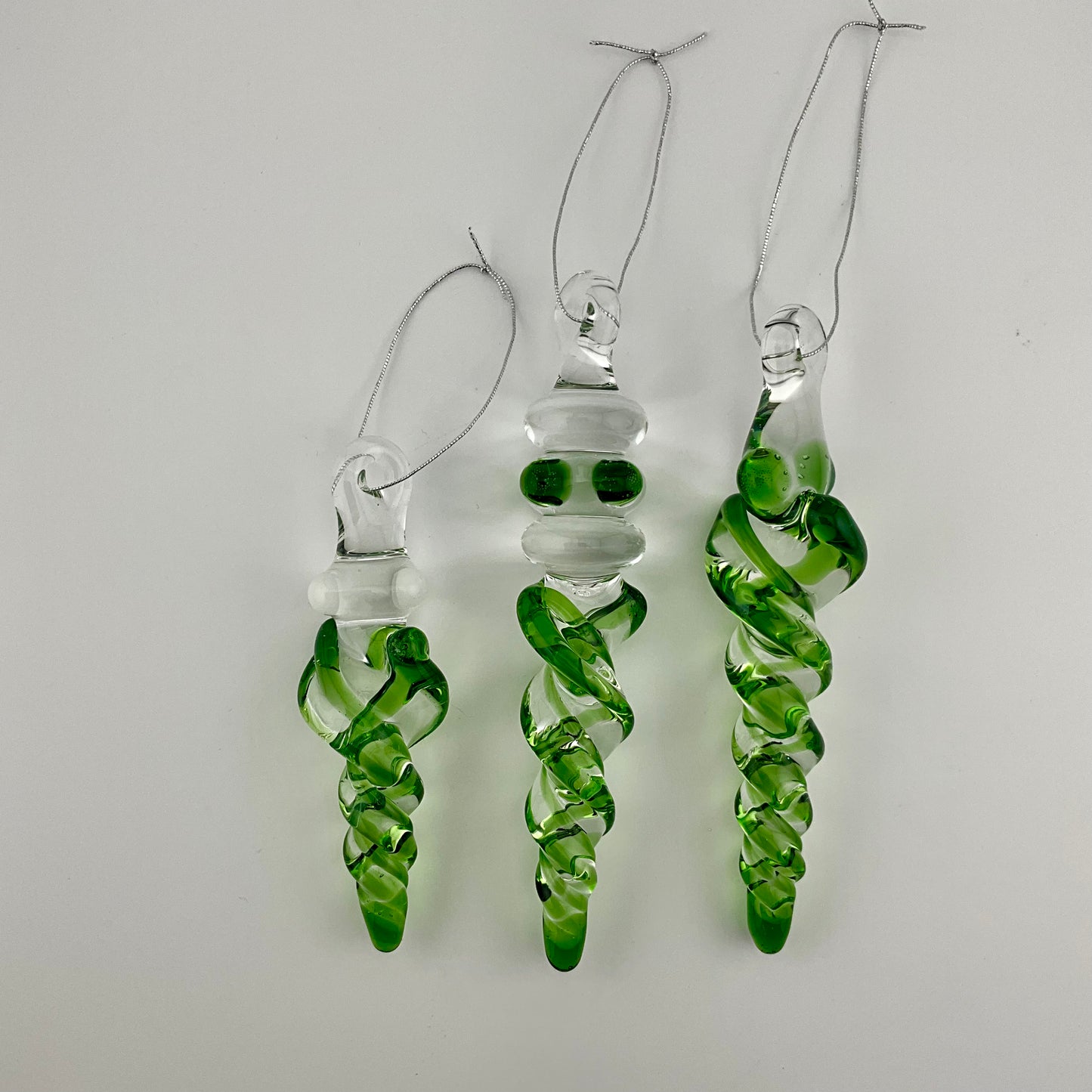 3 Pack Plantphibian Green Glass Icicle Ornament  "Holiday Special"