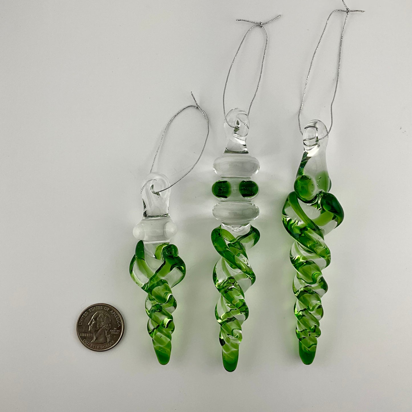 3 Pack Plantphibian Green Glass Icicle Ornament  "Holiday Special"