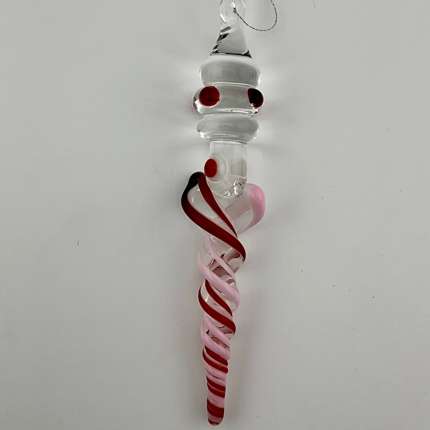 Elvis Red and Pink Cadillac Glass Icicle Christmas Ornaments with clear Maria