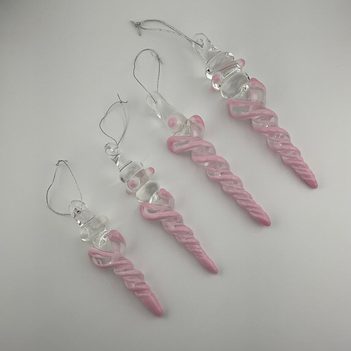 4 Pack Pink over White Icicle Ornament Special