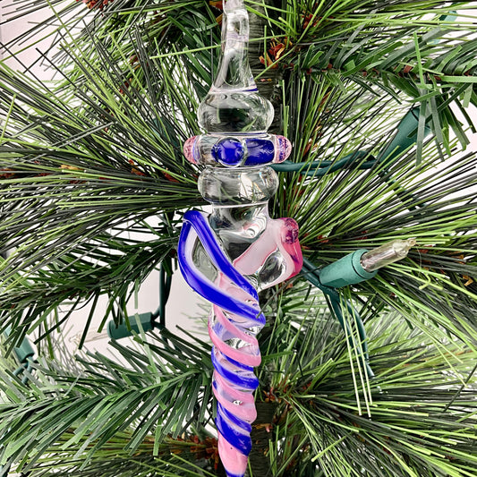 Telemagenta and Neptune Blue Glass Icicle Christmas Ornaments with clear Maria