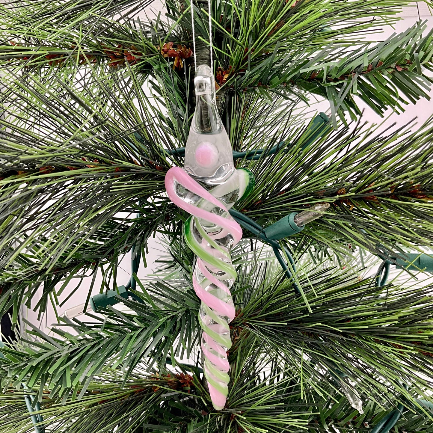 Plantphibian Green and Pink Cadillac Glass Icicle Ornament