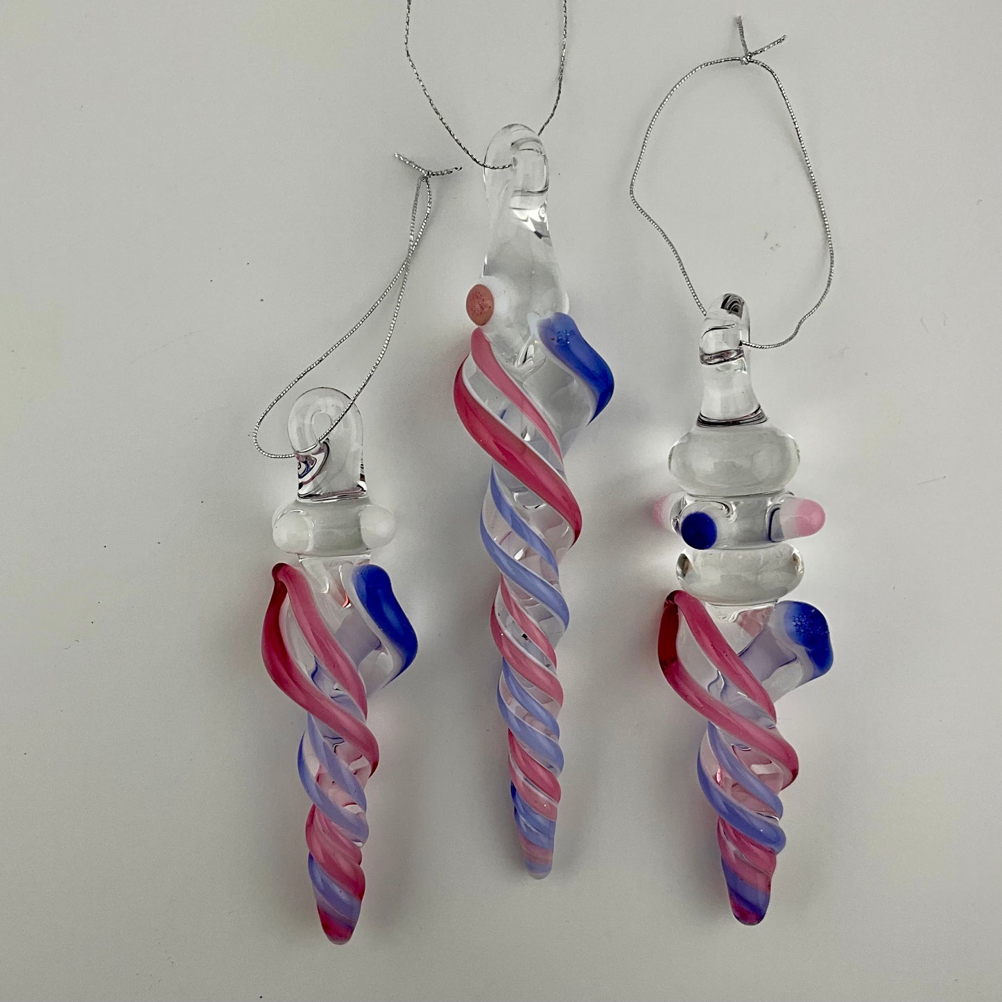 3 Pack Telemagenta and Neptune Blue Glass Icicle Ornament  "Holiday Special"